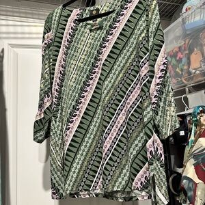 JM Collection Green and Pink Geometric Blouse